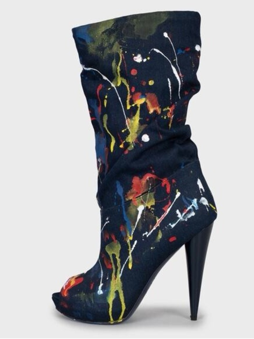 Alexander McQueen Navy Paint-Splatter Peep-Toe Slouch Boot